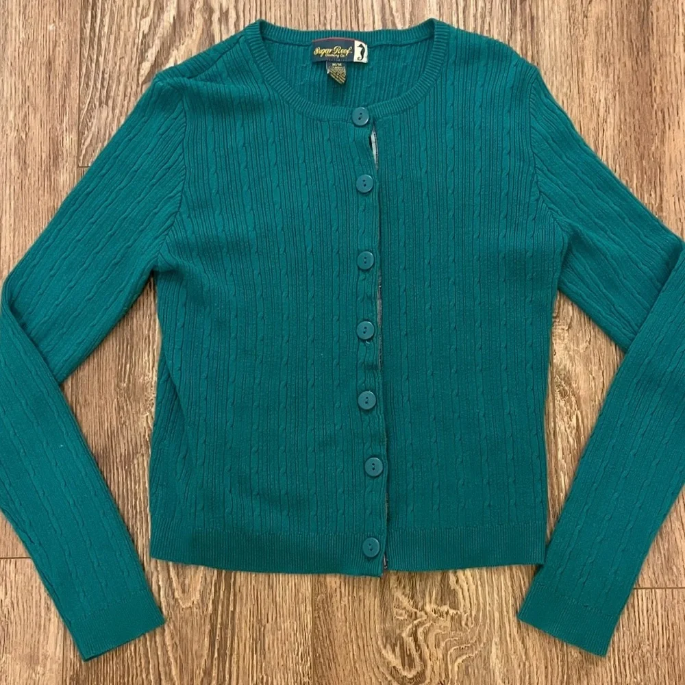 Teal Button-Up Sweater - Picture 1 of 3